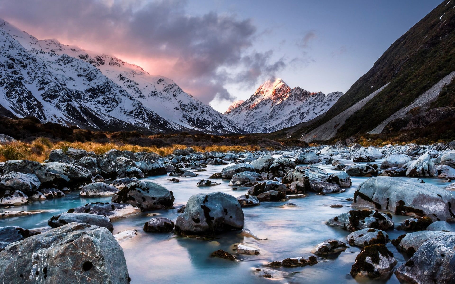 South Island alpine stream and mountains